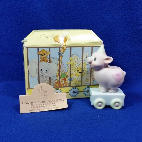 Precious Moments Heaven Bless This Special Day Pig Figurine 15954 Birthday Train - Picture 1 of 10
